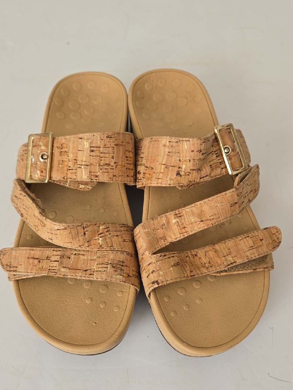 Vionic Skylar Slide Gold Cork Buckle Sandals 9